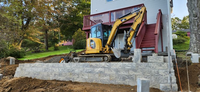 Retaining wall installation for a residential landscape