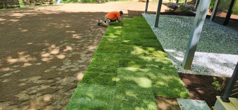 Professional landscaping equipment used for property maintenance